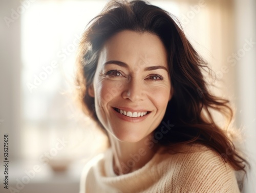 Beautiful middle-aged women smile. Generative AI