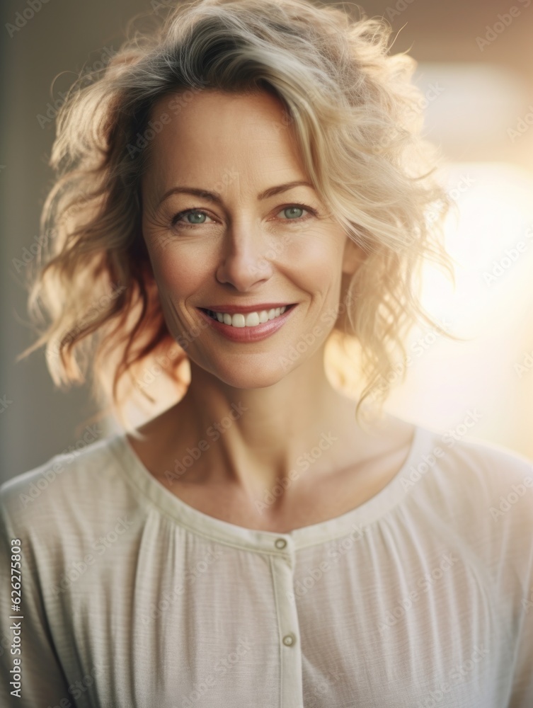 Beautiful middle-aged women smile. Generative AI Beautiful middle-aged women smile. Generative AI