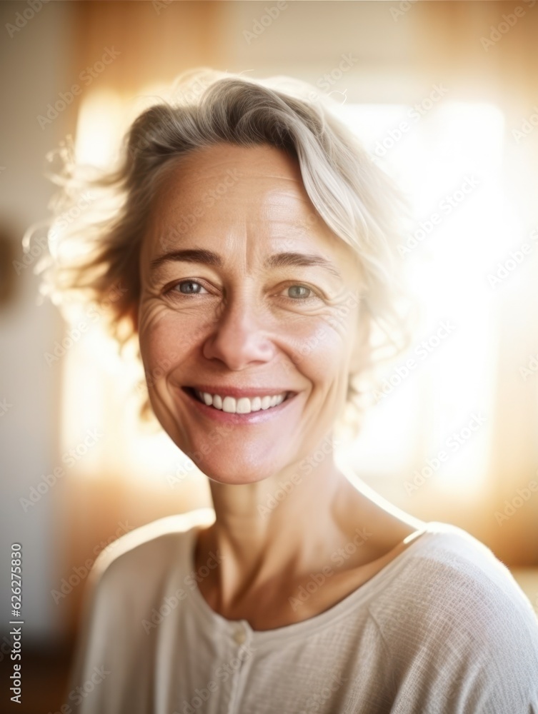 Beautiful middle-aged women smile. Generative AI Beautiful middle-aged women smile. Generative AI