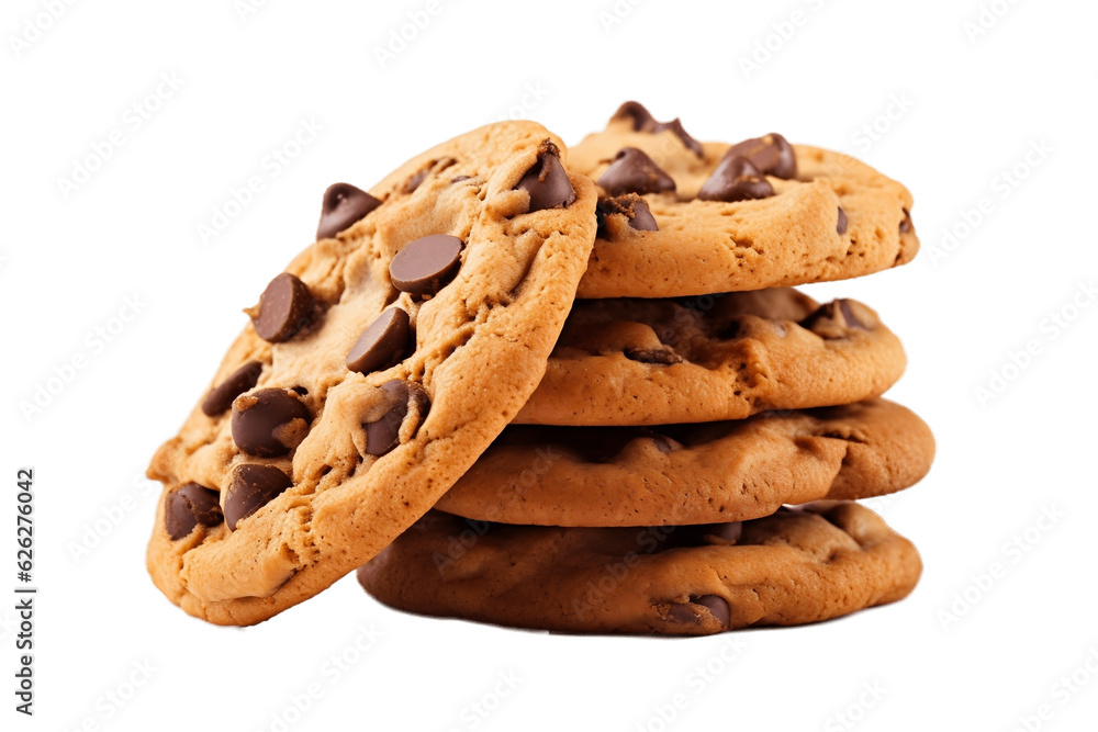 Chocolate Chip Cookies Transparent Background. Generative AI - obrazy, fototapety, plakaty 
