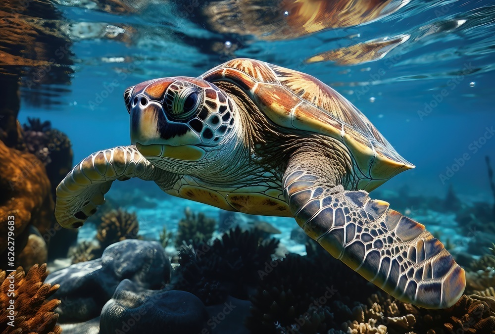 Fototapeta premium Hawaiian Green Sea Turtle (Chelonia mydas)