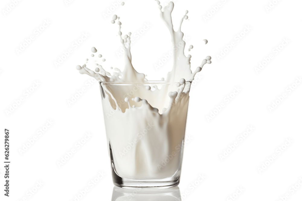 Isolated Glass of Milk with Splash Transparent Background Generative AI