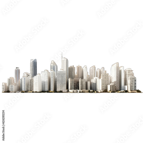 A cityscape against a clean white background