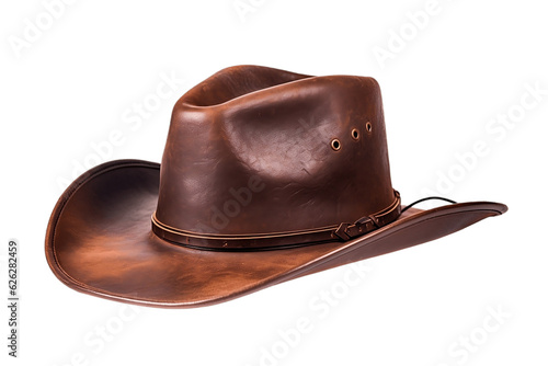 Isolated Rodeo Horse Rider Brown Leather Cowboy Hat. Generative AI