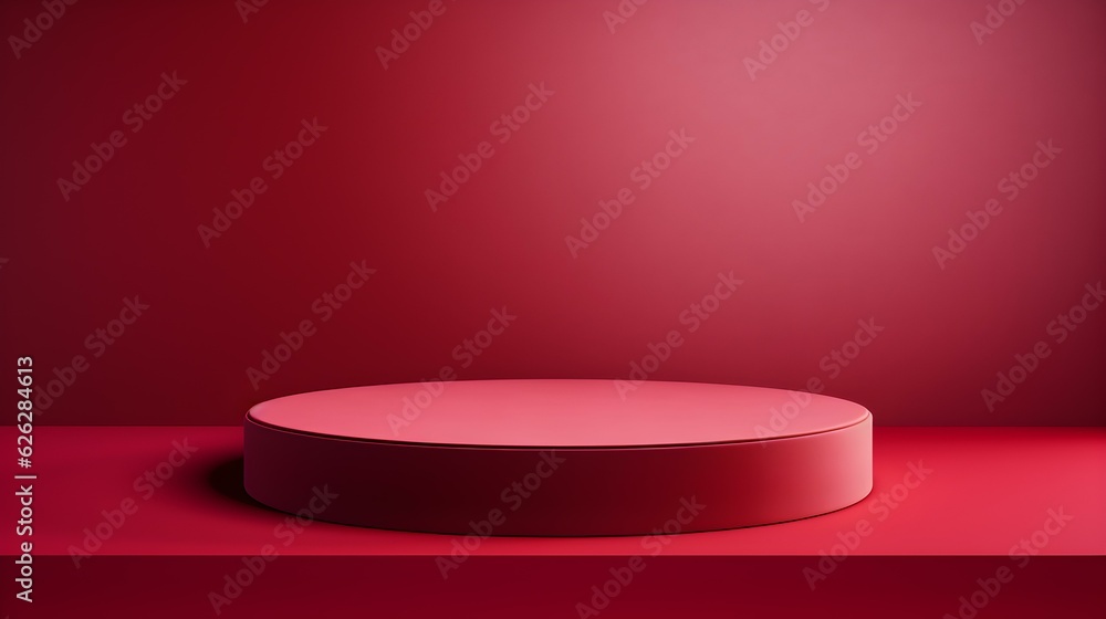 Minimal Studio Background in ruby Colors. Modern Podium for Product Presentation
