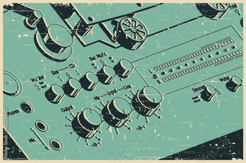 Reel-to-reel recorder close-up retro poster