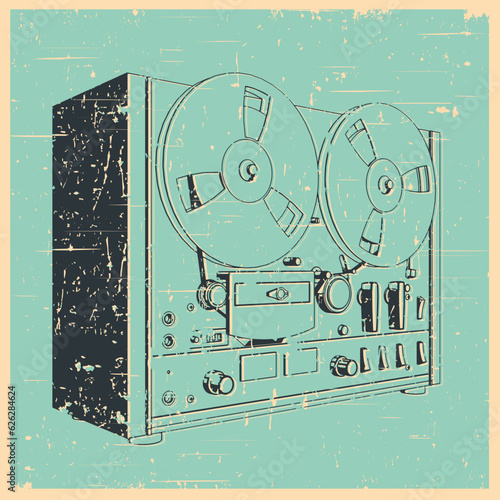 Reel to reel tape recorder retro poster