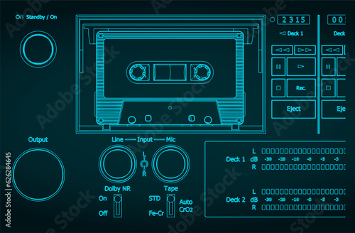 Tape recorder cassette deck blueprint