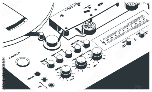 Tape drive mechanism of reel-to-reel recorder close-up