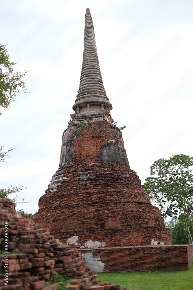 Vintage J.D. brick at an ancient temple in Ayutthaya province, Thailand.