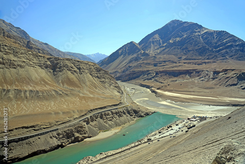 Two rivers are confluence at Zanskar Rivers, Leh, India