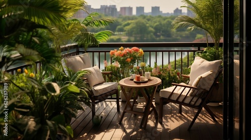 Balcony view: chairs, table, plants, open feel