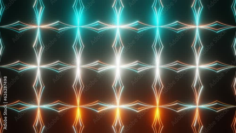 Cyan and White and Orange on Black Abstract Neon Glowing Star Patterns Background VJ Loop Animation in 4K Cyan and White and Orange on Black Abstract Neon Glowing Star Patterns Background VJ Loop Animation in 4K
