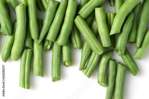 Fresh chopped green beans isolated on white background