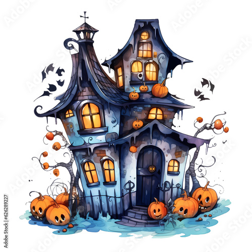 Haunted House Halloween Watercolor © pisan