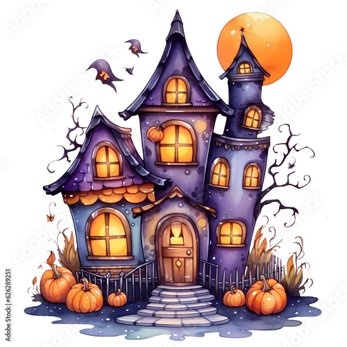 Haunted House Halloween Watercolor © pisan