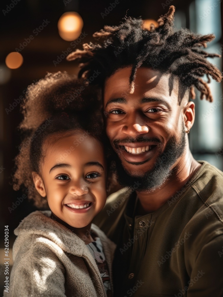 Happy father's day. African American father and daughter smiling happily. Generative AI