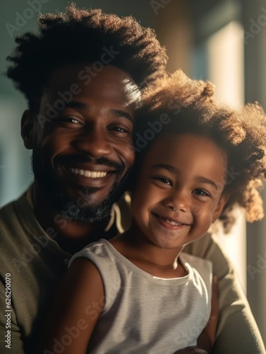 Happy father's day. African American father and daughter smiling happily. Generative AI