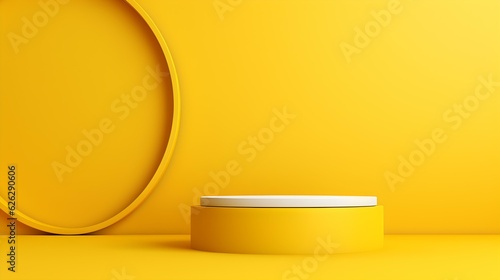 Minimal Studio Background in yellow Colors. Modern Podium for Product Presentation
