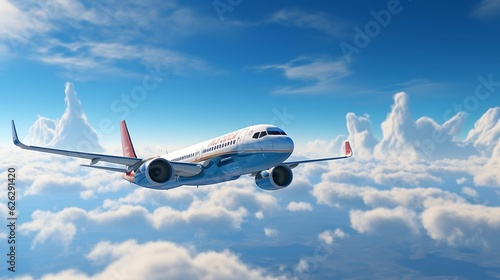 Blue sky with clouds  airplane passing by