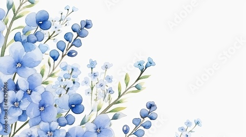 Blue Forget me not flowers watercolor background. Forget-me-nots. Summer flowers Scorpion Grass  Myosotis. AI illustration. For packaging  textile  web pages  wedding invitations  greeting cards..