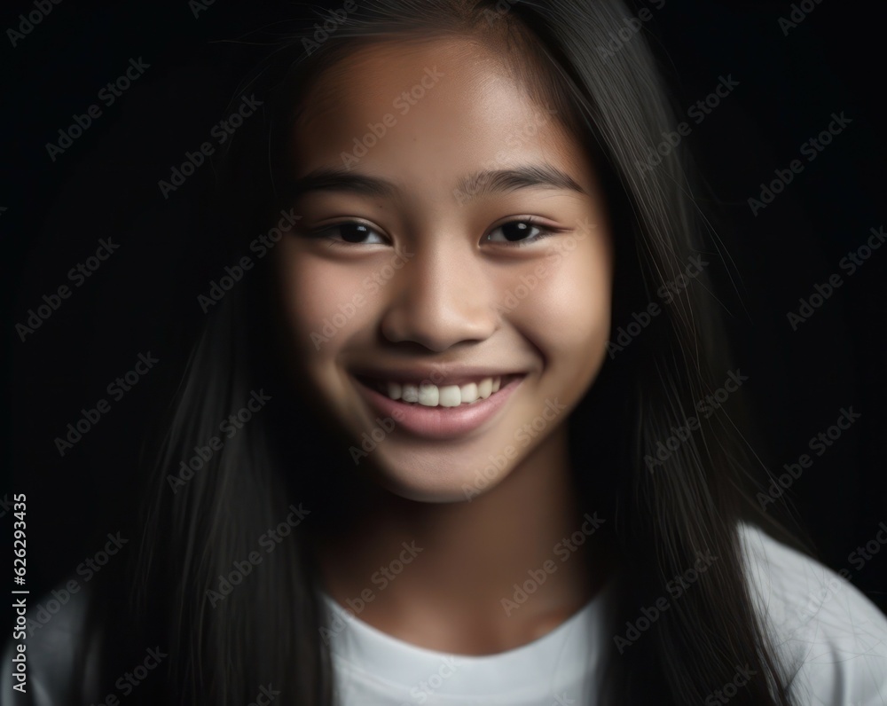 Asian Girls' Education. Happy beautiful Asian Girl is smilling on color background. Generative AI Asian Girls' Education. Happy beautiful Asian Girl is smilling on color background. Generative AI