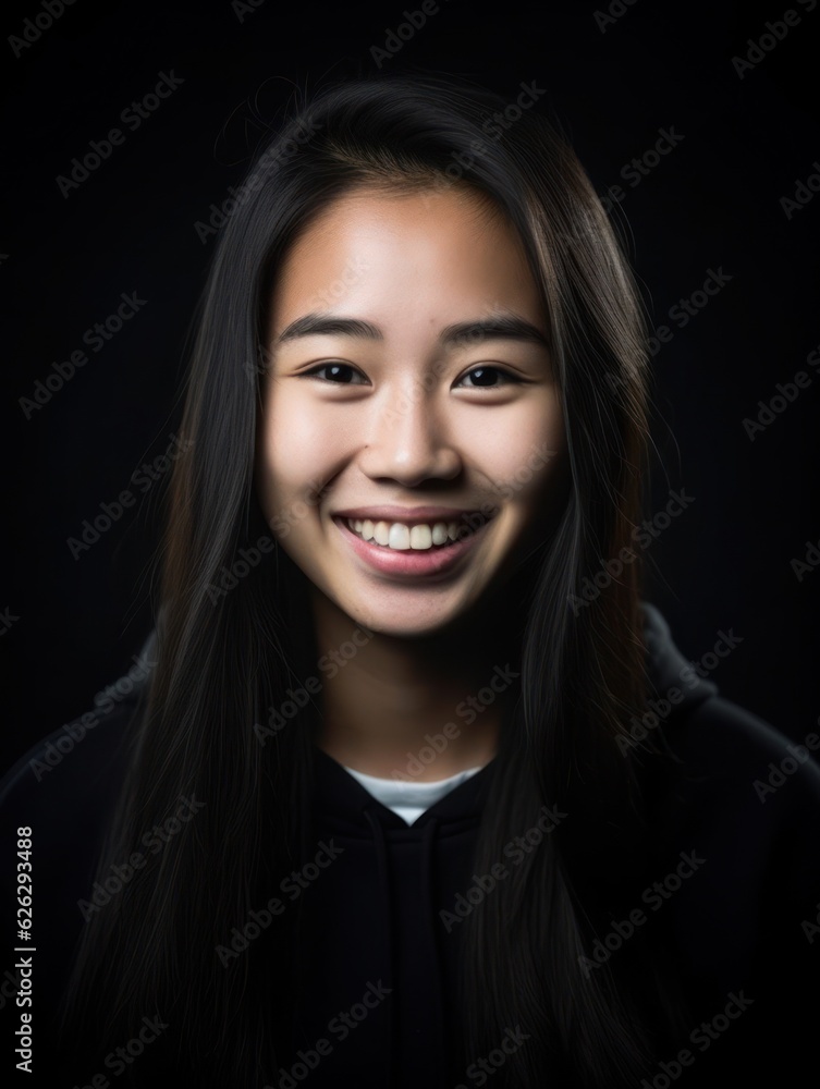 Asian Girls' Education. Happy beautiful Asian Girl is smilling on color background. Generative AI Asian Girls' Education. Happy beautiful Asian Girl is smilling on color background. Generative AI
