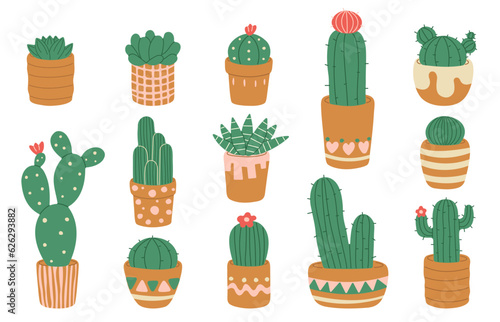 Cactus Collection 1 cute on a white background, vector illustration.