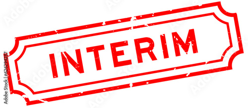 Grunge red interim word rubber seal stamp on white background