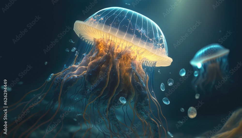 underwater glowing jellyfish wallpaper for marine life lover generative ai