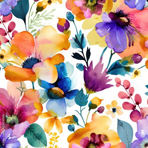 hand drawn colorful watercolor floral art background generative ai