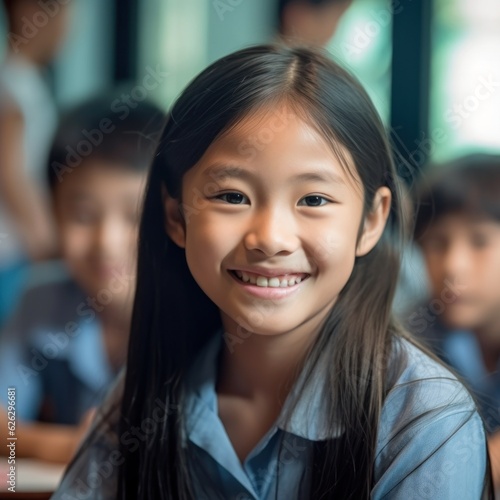 Asian Girls' Education. Happy beautiful Asian Girl is smilling. Generative AI