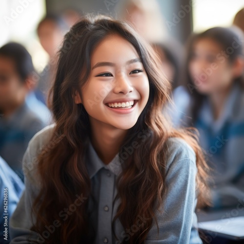 Wallpaper Mural Asian Girls' Education. Happy beautiful Asian Girl is smilling. Generative AI Torontodigital.ca