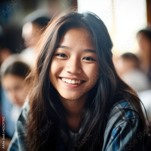 Wallpaper Mural Asian Girls' Education. Happy beautiful Asian Girl is smilling. Generative AI Torontodigital.ca