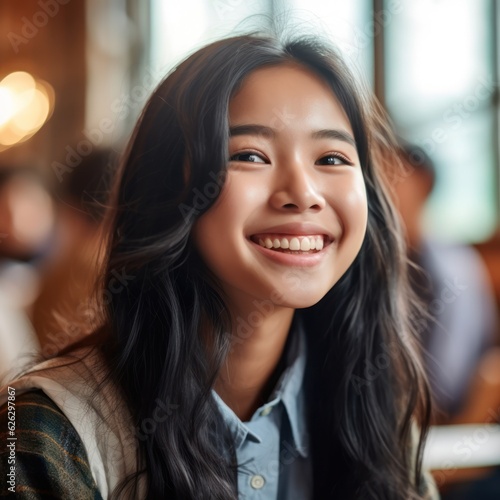 Asian Girls' Education. Happy beautiful Asian Girl is smilling. Generative AI