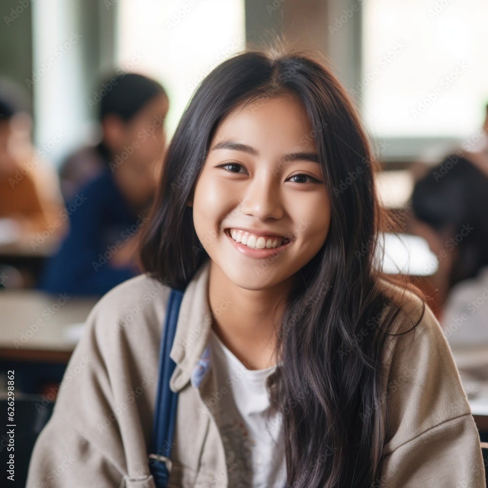 Asian Girls' Education. Happy beautiful Asian Girl is smilling. Asian Girls' Education. Happy beautiful Asian Girl is smilling.
