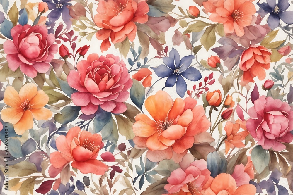 Photo watercolor hand drawing flowers, generative ai Photo watercolor hand drawing flowers, generative ai