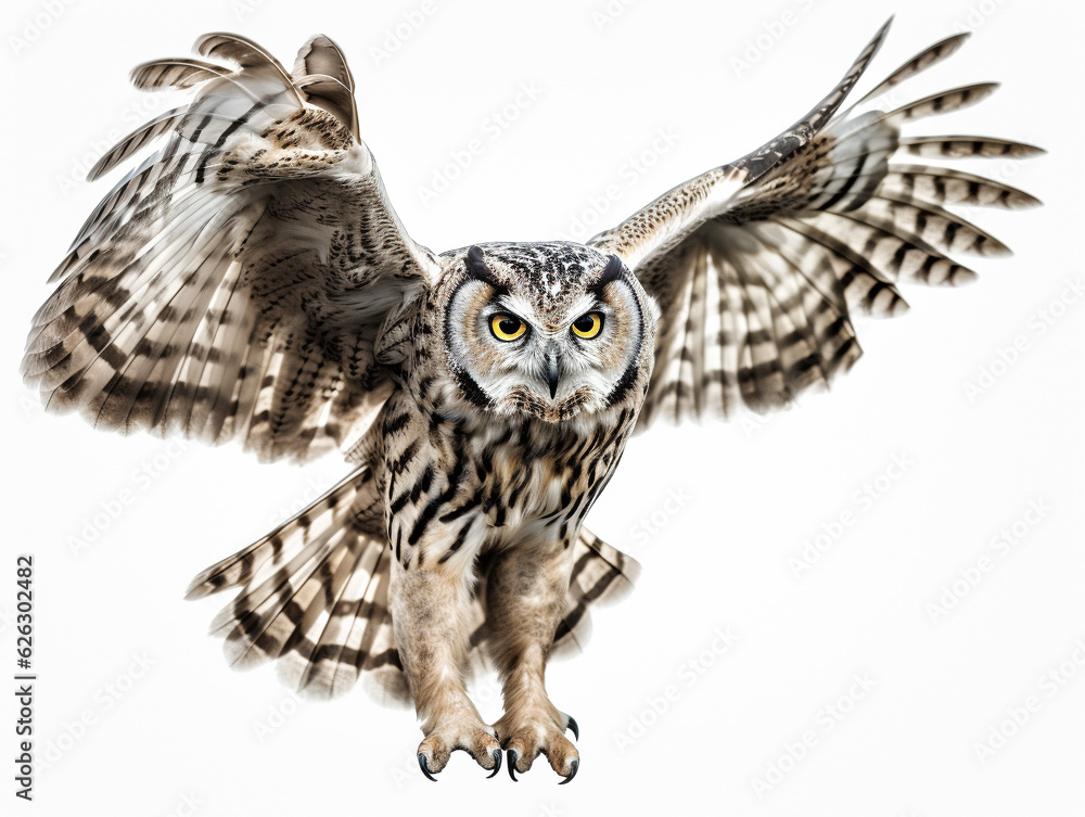 Fototapeta premium フクロウ 白背景 AI生成画像 ジェネレーティブAI