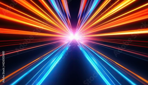 Colorful neon speed light lines background. Fiber optic Technology. Futuristic wallpaper. banner. Illustration. Generative AI