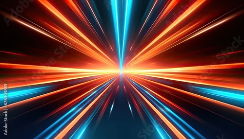 Fototapeta Naklejka Na Ścianę i Meble -  Colorful neon speed light lines background. Fiber optic Technology. Futuristic wallpaper. banner. Illustration. Generative AI