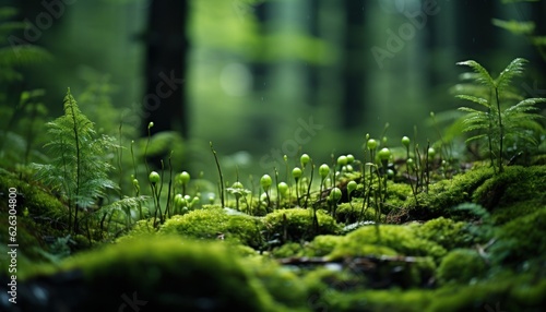 Green forest landscape with bokeh waterdrop. Summer background, Wallpapers. Spring. Generative AI