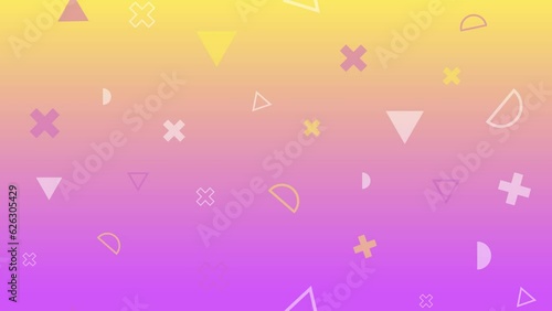 幾何学模様と黄色と紫のグラデーションのループ背景