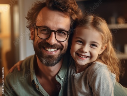 Happy father's day. Father and daughter smiling happily. 