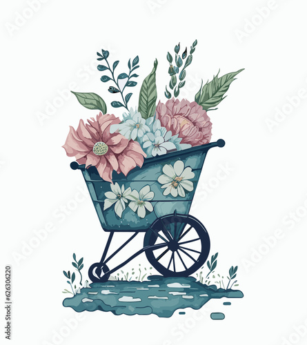 Vintage flower watercolor spring concept. Vintage flowers bouquet with spring flowers and leaves for invitation, greeting card, poster, frame, wedding, decoration and more
