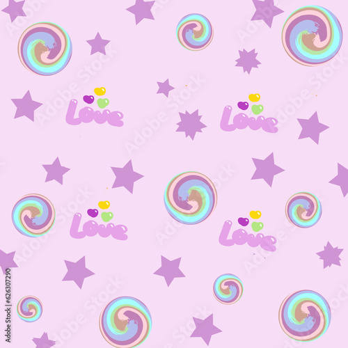 Pink background with small stars and love writing