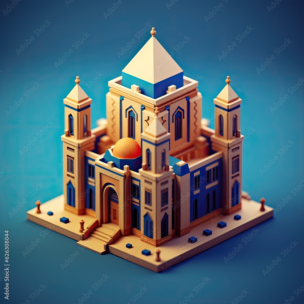 Synagogue 3d cartoon illustration - Generative AI.