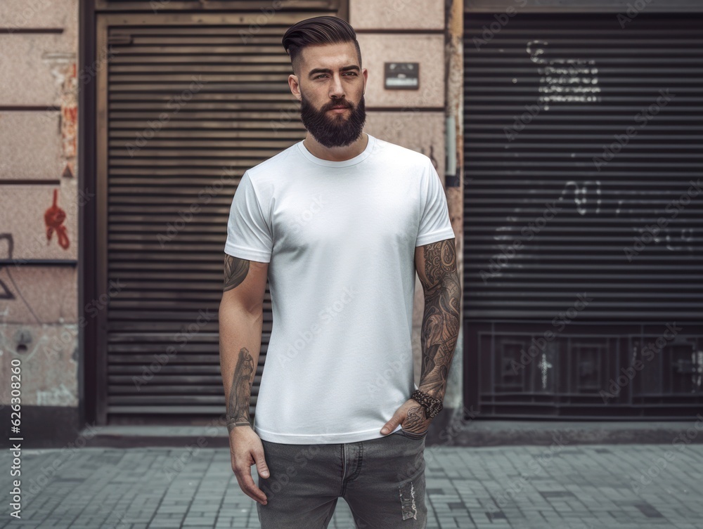Realistic t - shirt mockup featuring a model wearing it, showcasing how ...