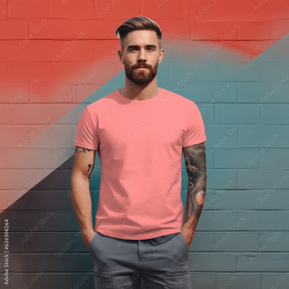 Realistic t - shirt mockup featuring a model wearing it, showcasing how the design looks when worn. Generative AI Realistic t - shirt mockup featuring a model wearing it, showcasing how the design looks when worn. Generative AI