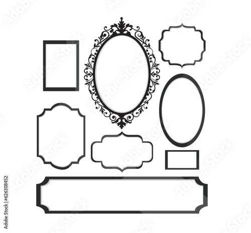 Vector frames set isolated on white background.  Frame set. Different type of curve circular frame 