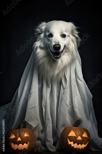 Dog in Halloween party costume. Generative AI